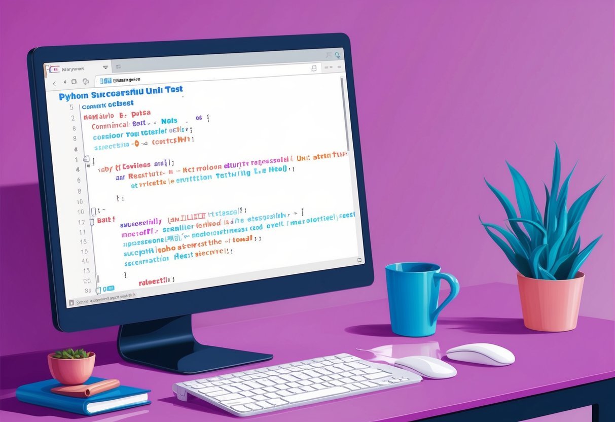A computer screen displaying Python code with a successful unit test result