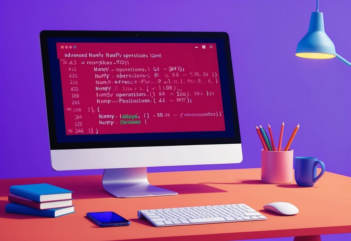 A computer screen displaying code with advanced NumPy operations and arrays