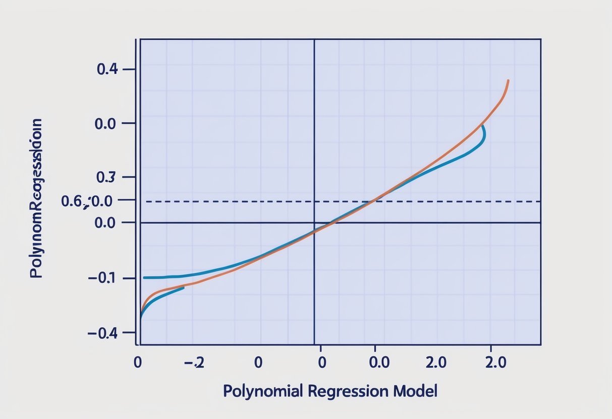 A graph with a polynomial regression model, showing the curve adjusting as model parameters are tweaked