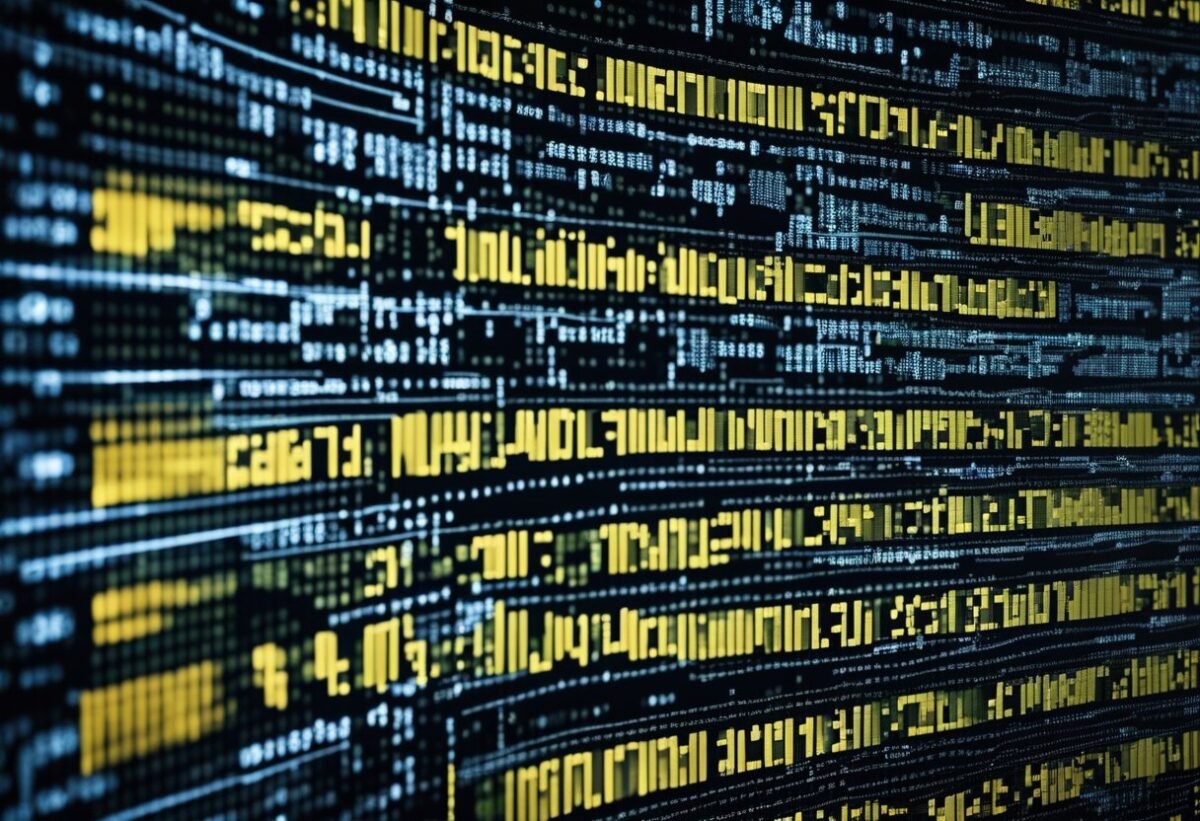 A computer screen displaying code for machine learning algorithms in Python, with various design patterns and big O notation in the background