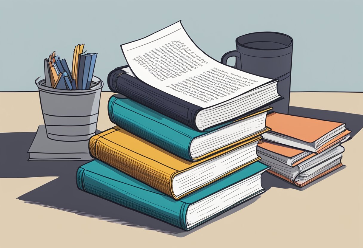 A stack of books on a desk, with one book open to a page about T-SQL indexes. A hand-written note about permission considerations is tucked into the book