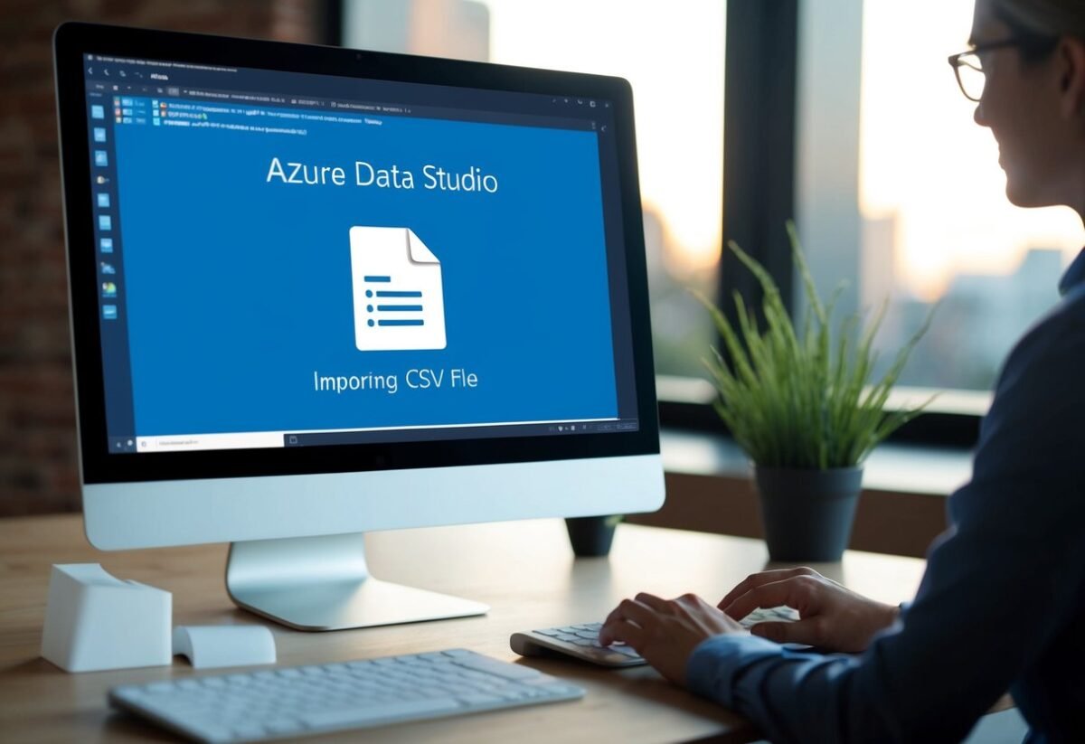A computer screen displaying Azure Data Studio importing a CSV file