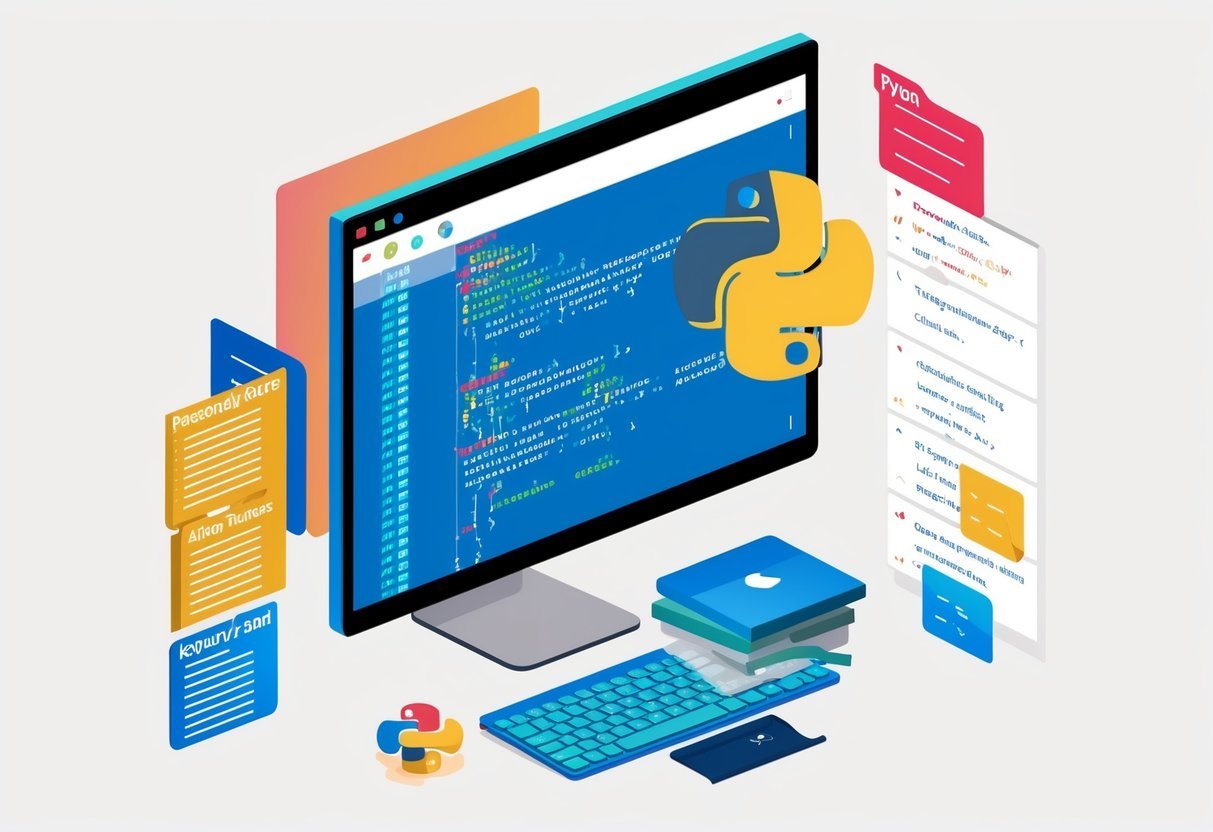 A computer screen displaying a Python coding interface with a list of frequently asked questions on the side
