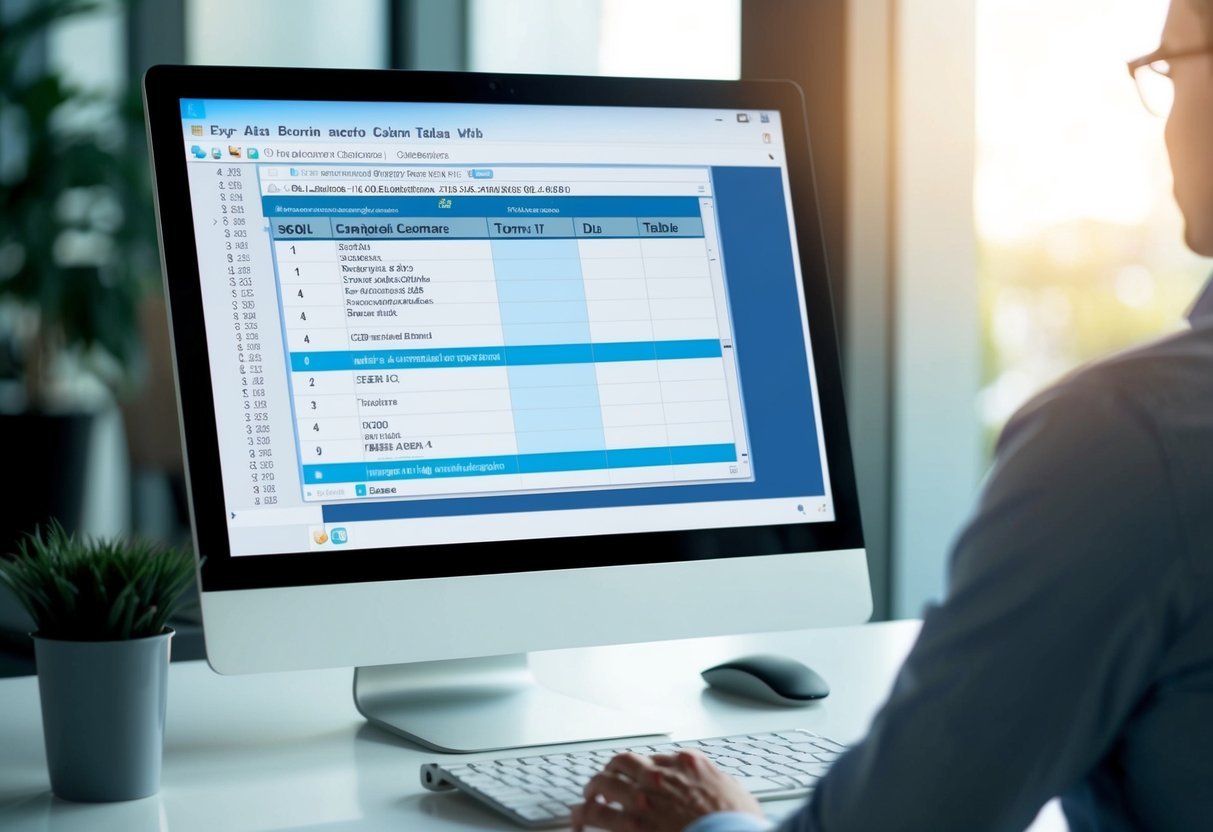 A computer screen displaying a sample customers table with SQL code, while a transaction is being implemented