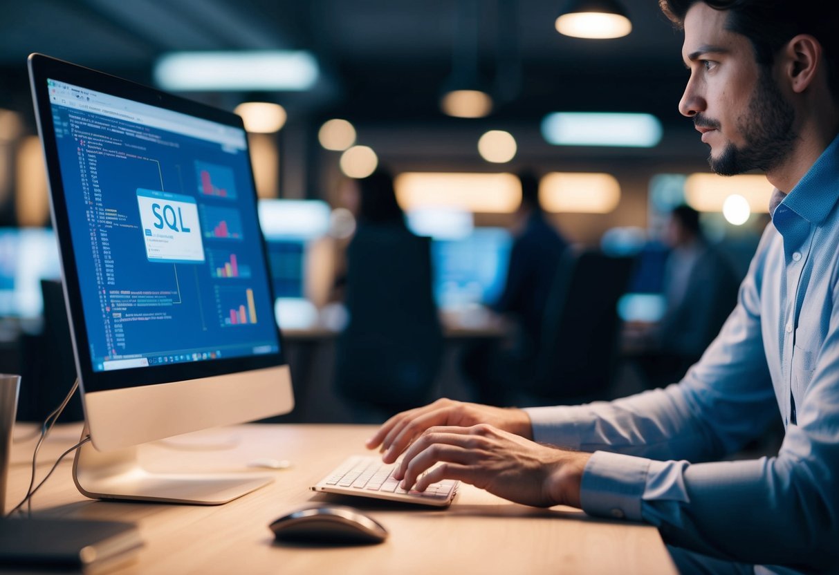 A person using a computer to analyze data using SQL functions