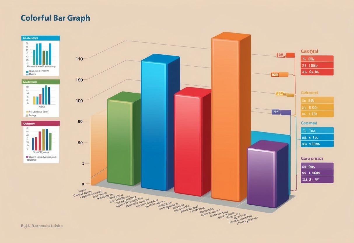 A colorful bar graph displaying categorical data with accompanying statistical analysis