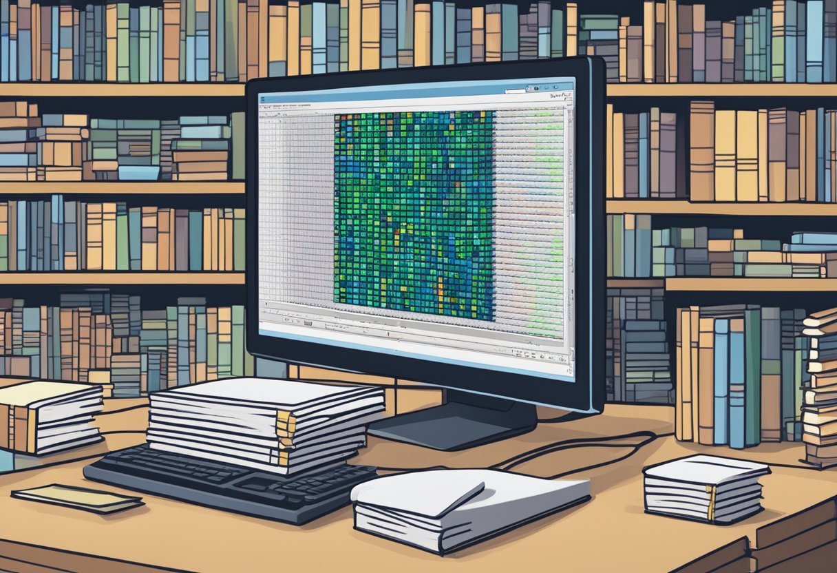 A computer screen displays Python code for implementing binary sort, surrounded by books on advanced sorting algorithms
