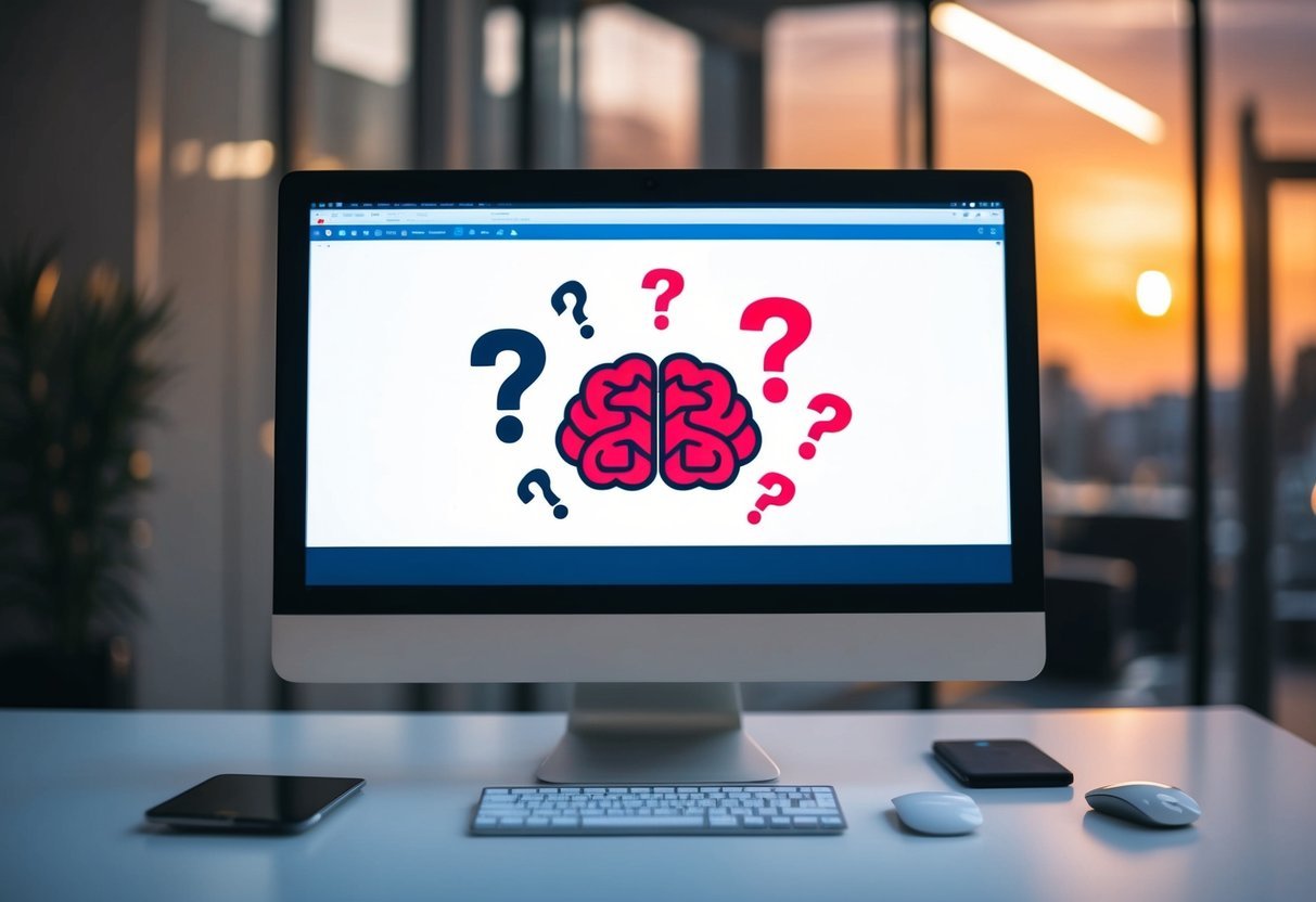 A computer with a brain icon processing a stream of question marks