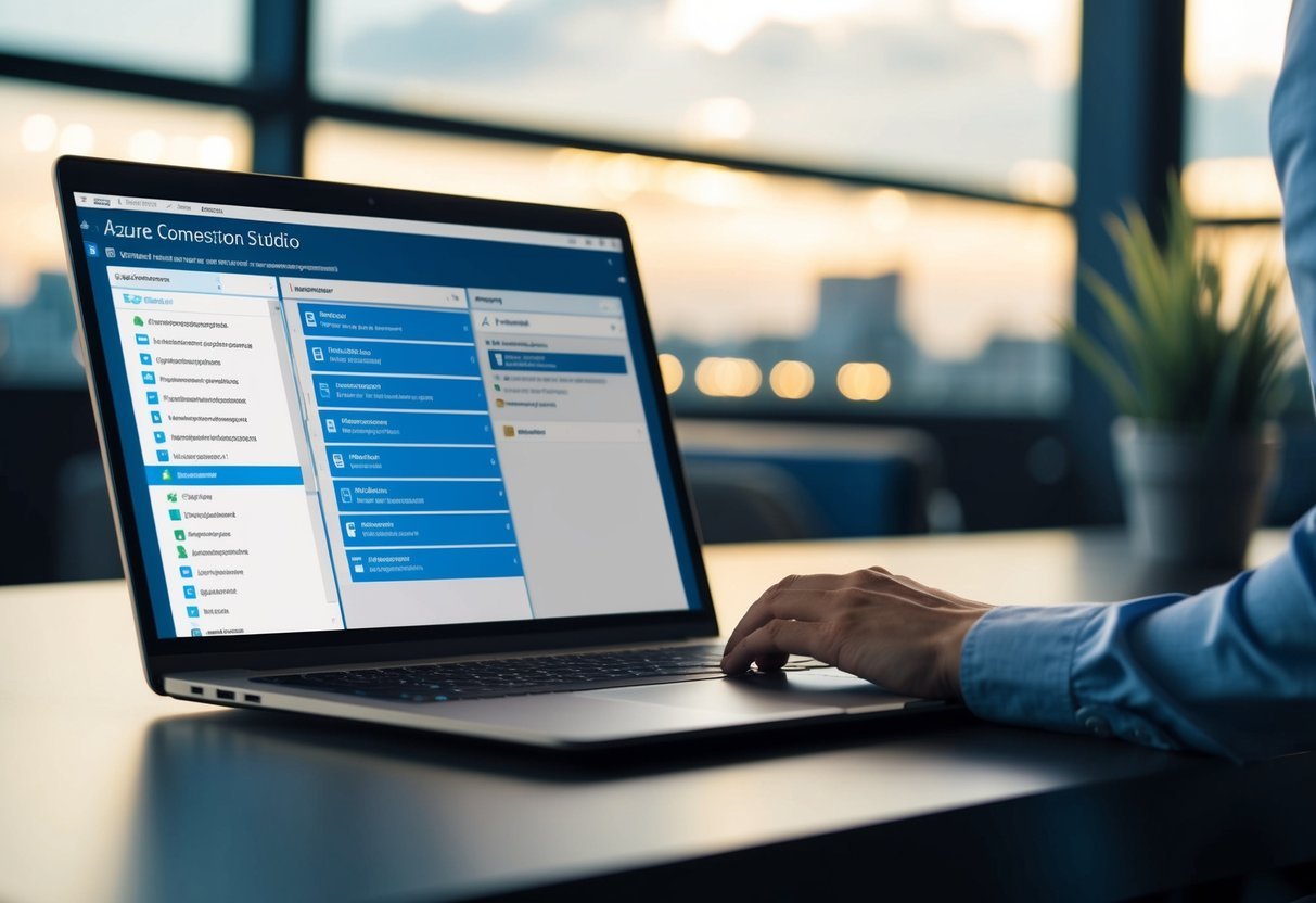 An open laptop displaying the Azure Data Studio interface with multiple connection management tabs open and the export connections feature highlighted