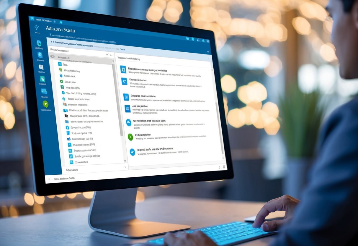 A computer screen displaying the Azure Data Studio interface with various connection options and a list of frequently asked questions