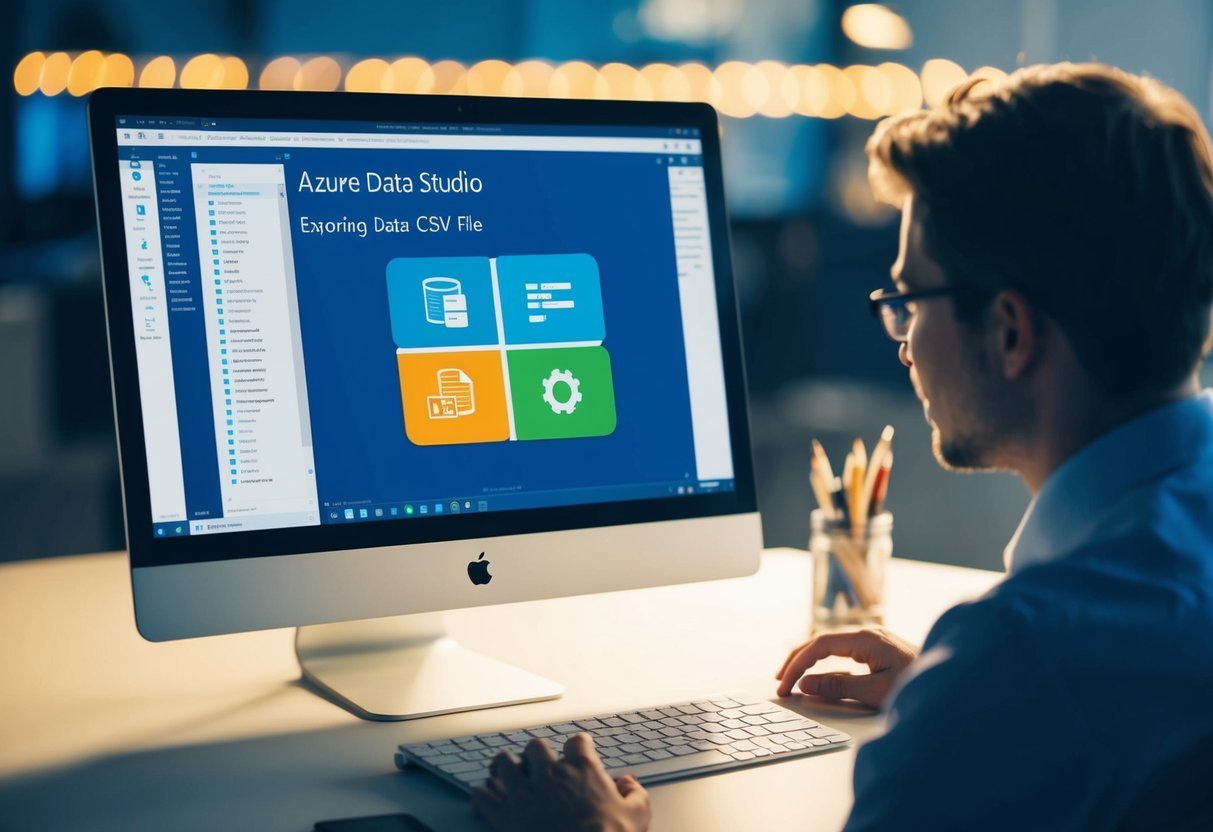 A computer screen displaying Azure Data Studio exporting data as a CSV file