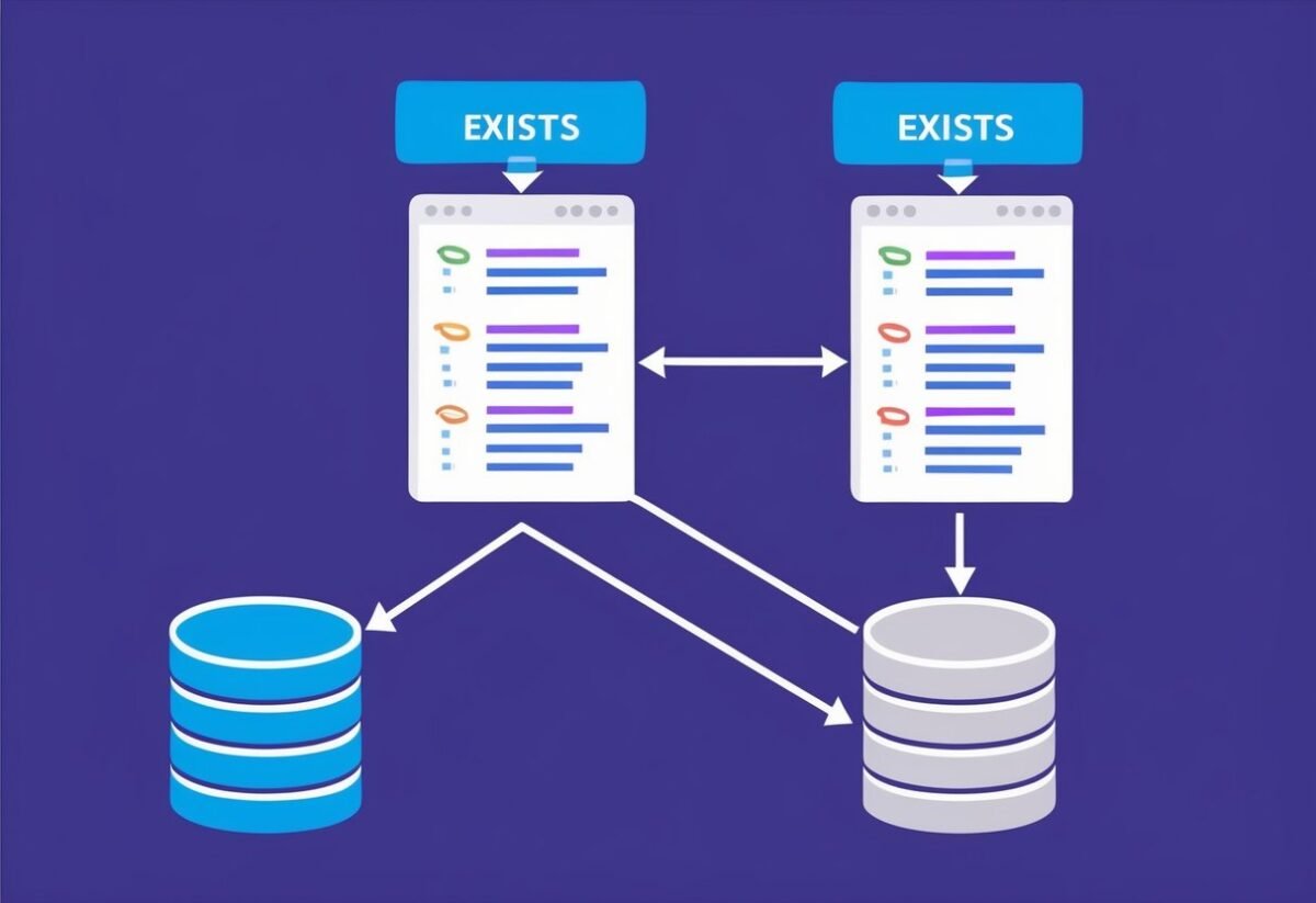 A database query with correlated subqueries using the EXISTS operator in SQL