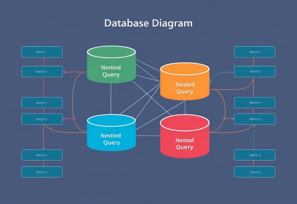 A database diagram with nested queries and linked tables