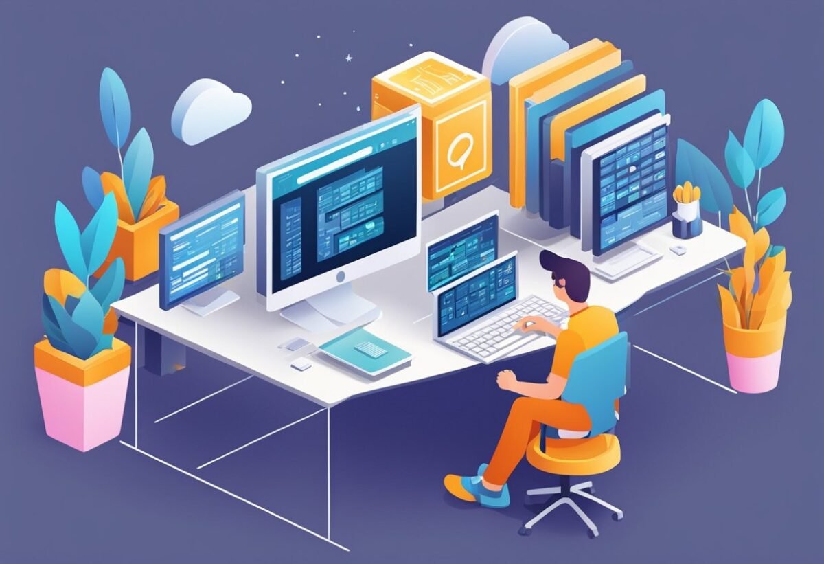 A person creating a relational database on a computer