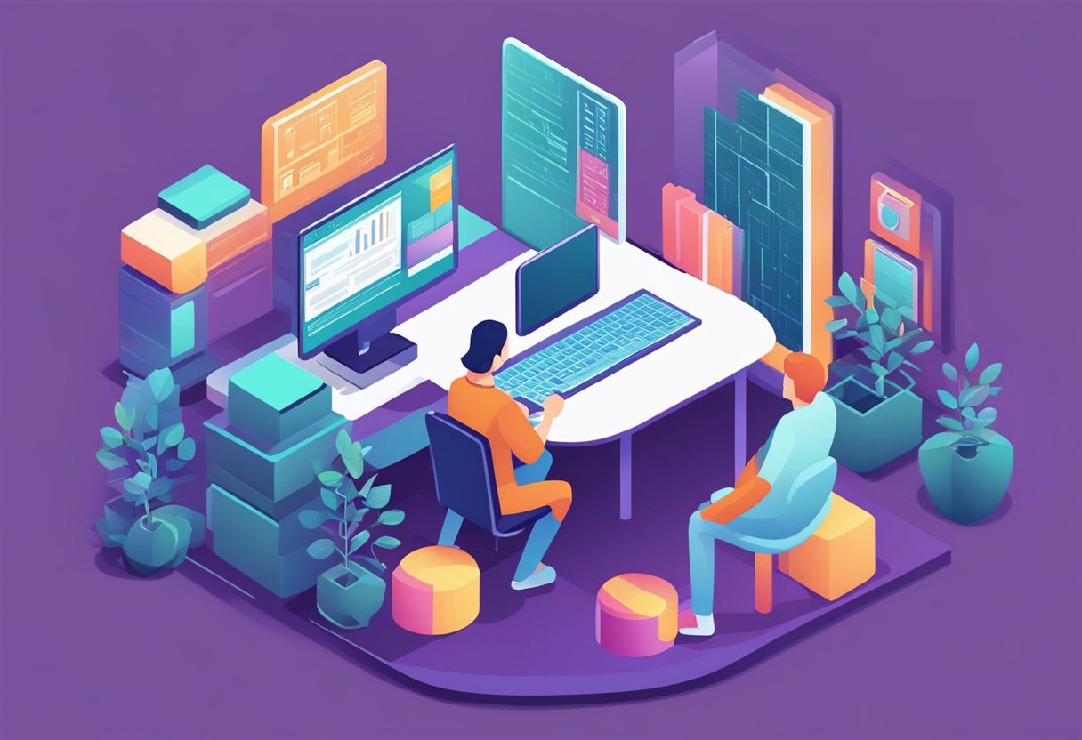 A person using a computer to create a relational database design