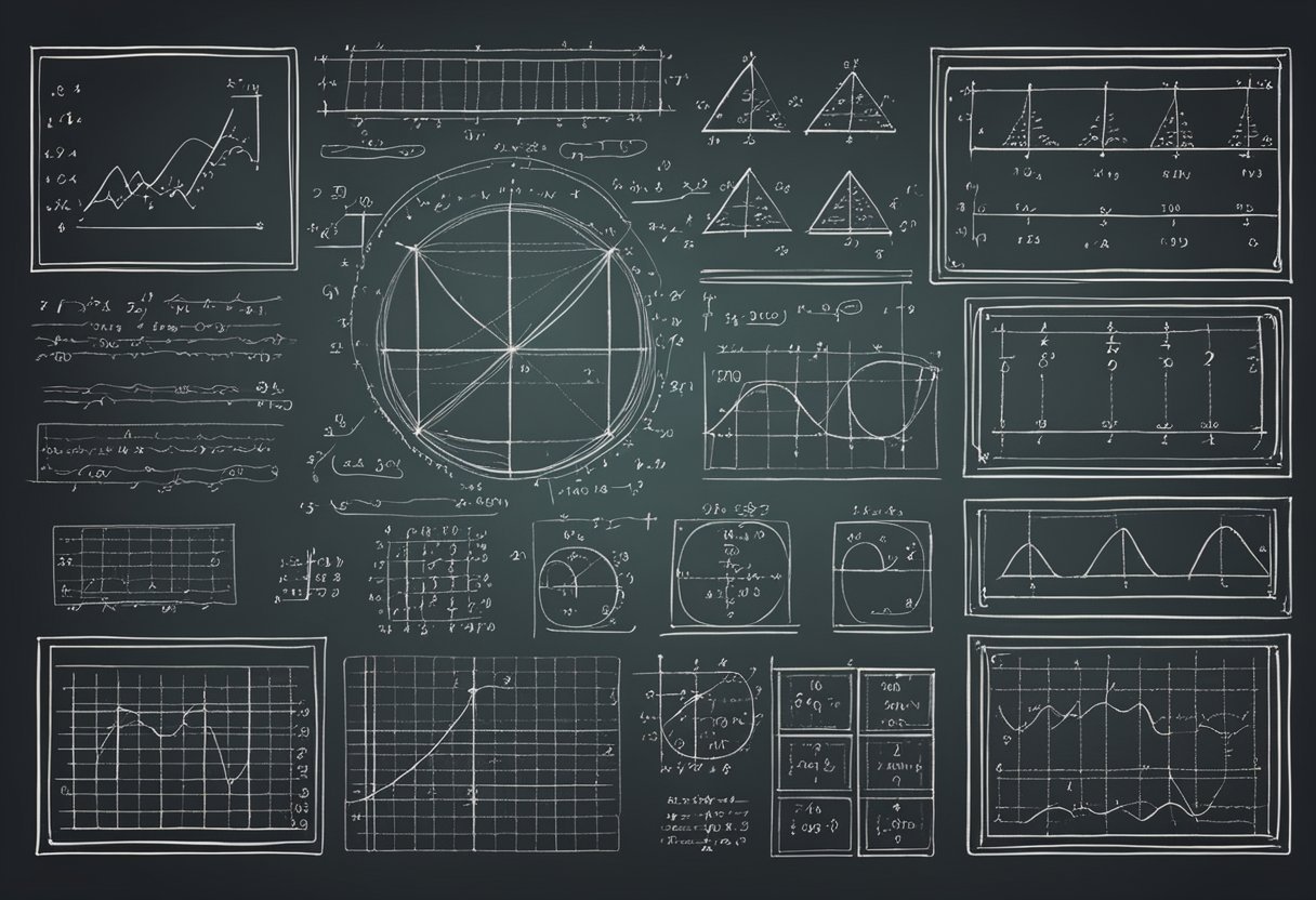 A chalkboard with mathematical equations and diagrams related to probability