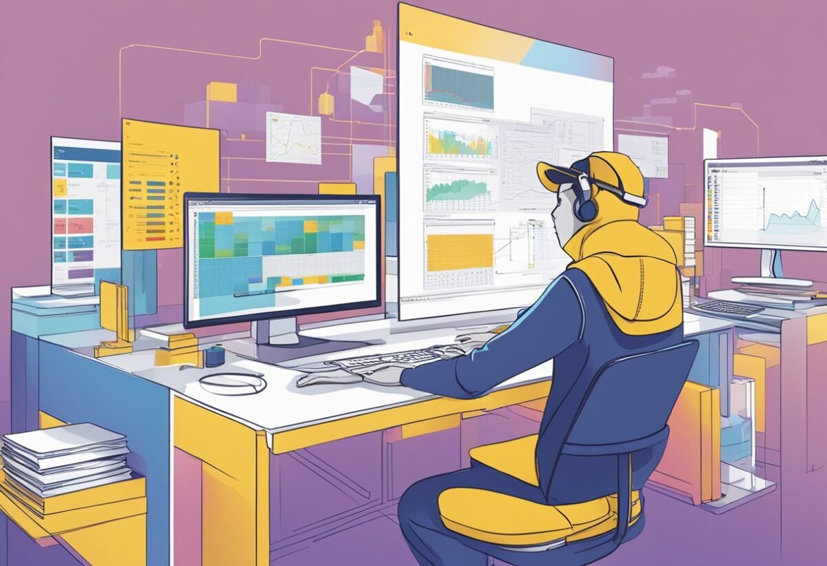 A person using a computer to create a complex data model in Power BI