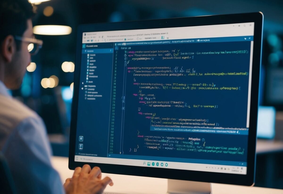 A computer screen displaying SQL code for creating stored procedures in SSMS. Icons for workflow and analysis tools are visible in the interface
