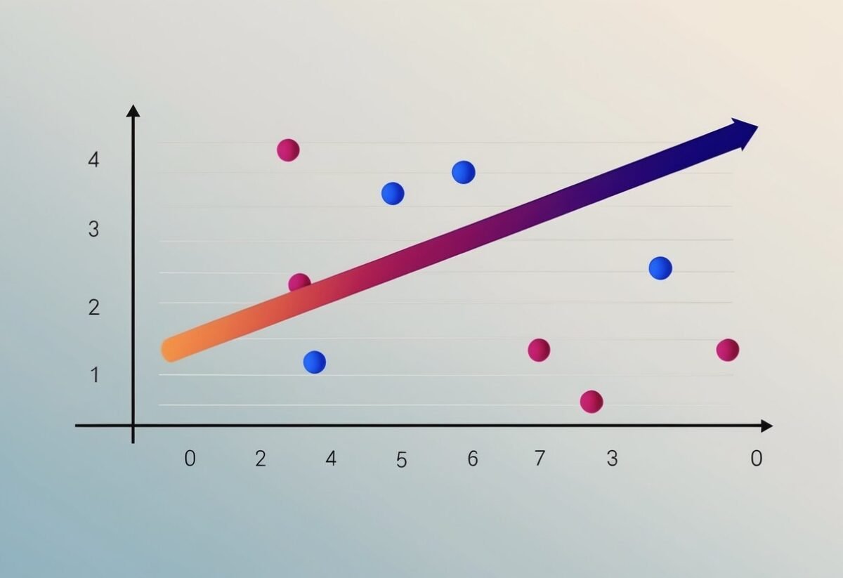 A graph with a straight line showing the relationship between two variables, with data points scattered around the line