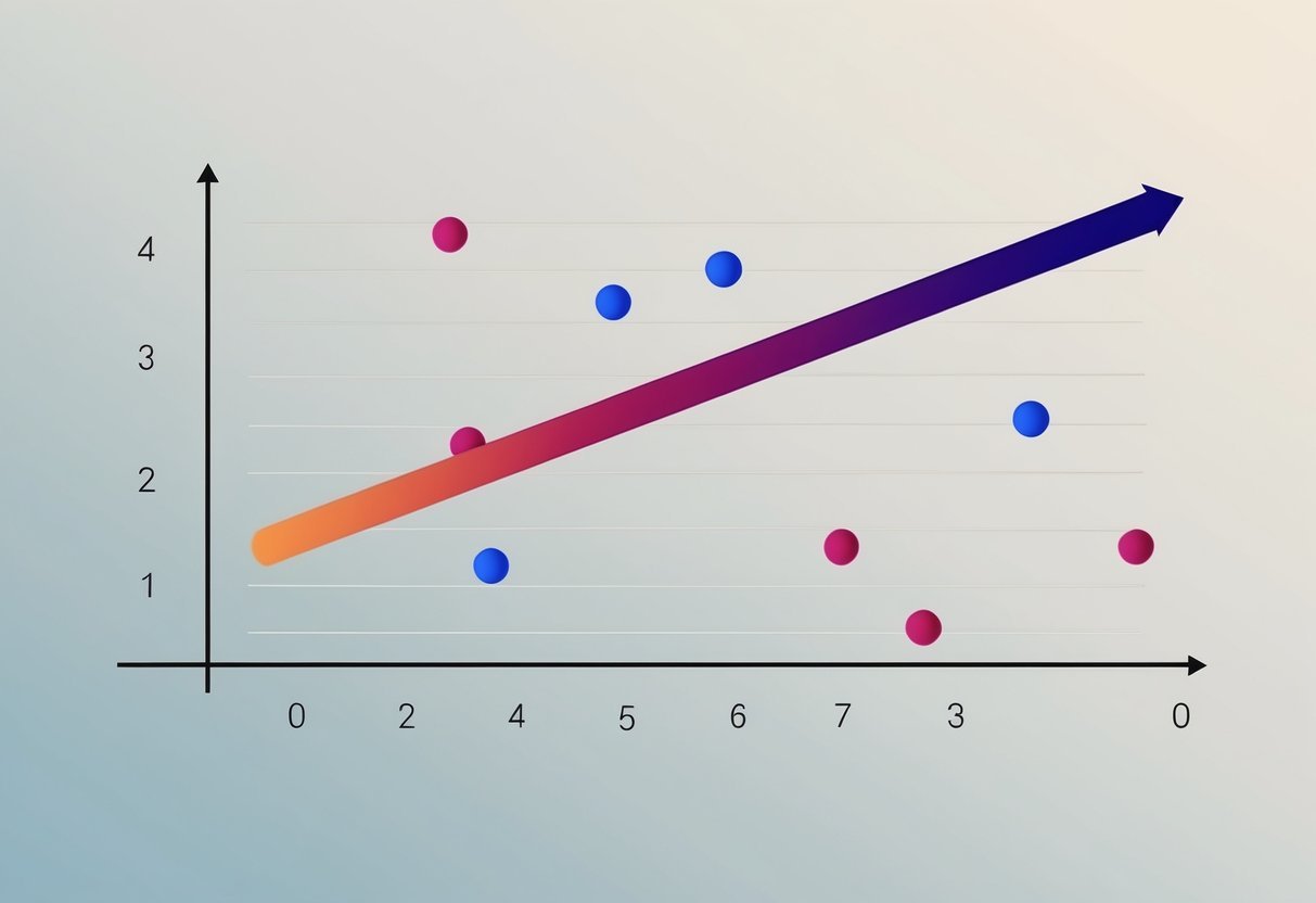 A graph with a straight line showing the relationship between two variables, with data points scattered around the line
