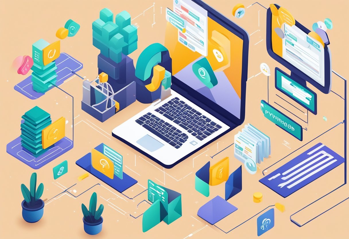 A computer screen displaying Python code for sending emails, with a list of frequently asked questions on the side