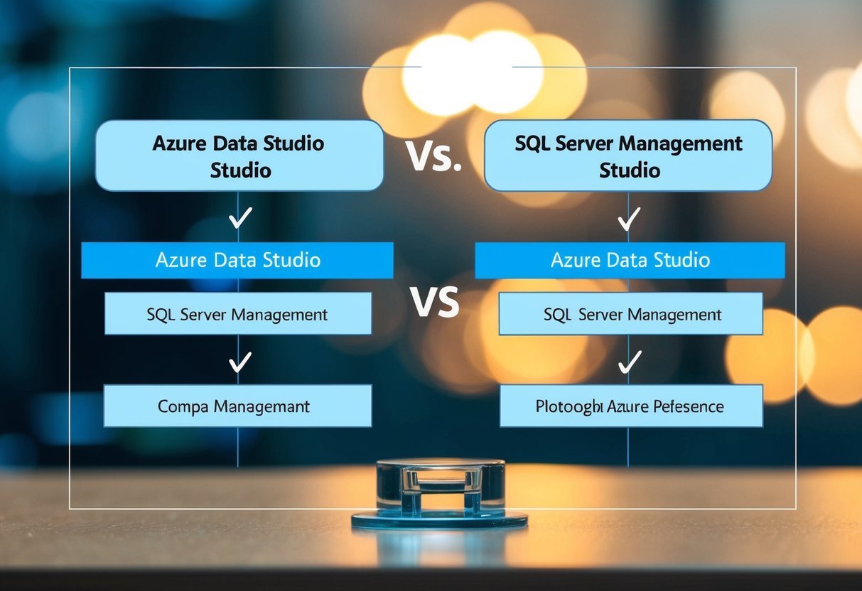 A comparison chart showing features of Azure Data Studio and SQL Server Management Studio