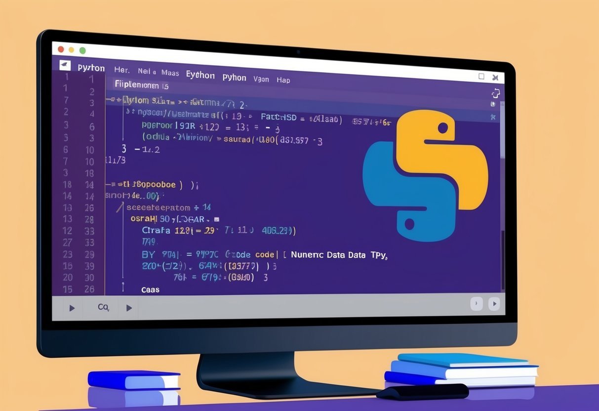 A computer screen displaying Python code with mathematical operations and numeric data types