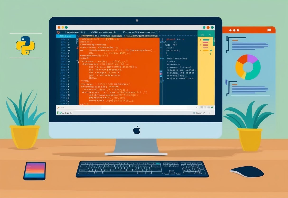 A computer displaying code for Python Object Oriented Programming, with performance and maintainability metrics shown