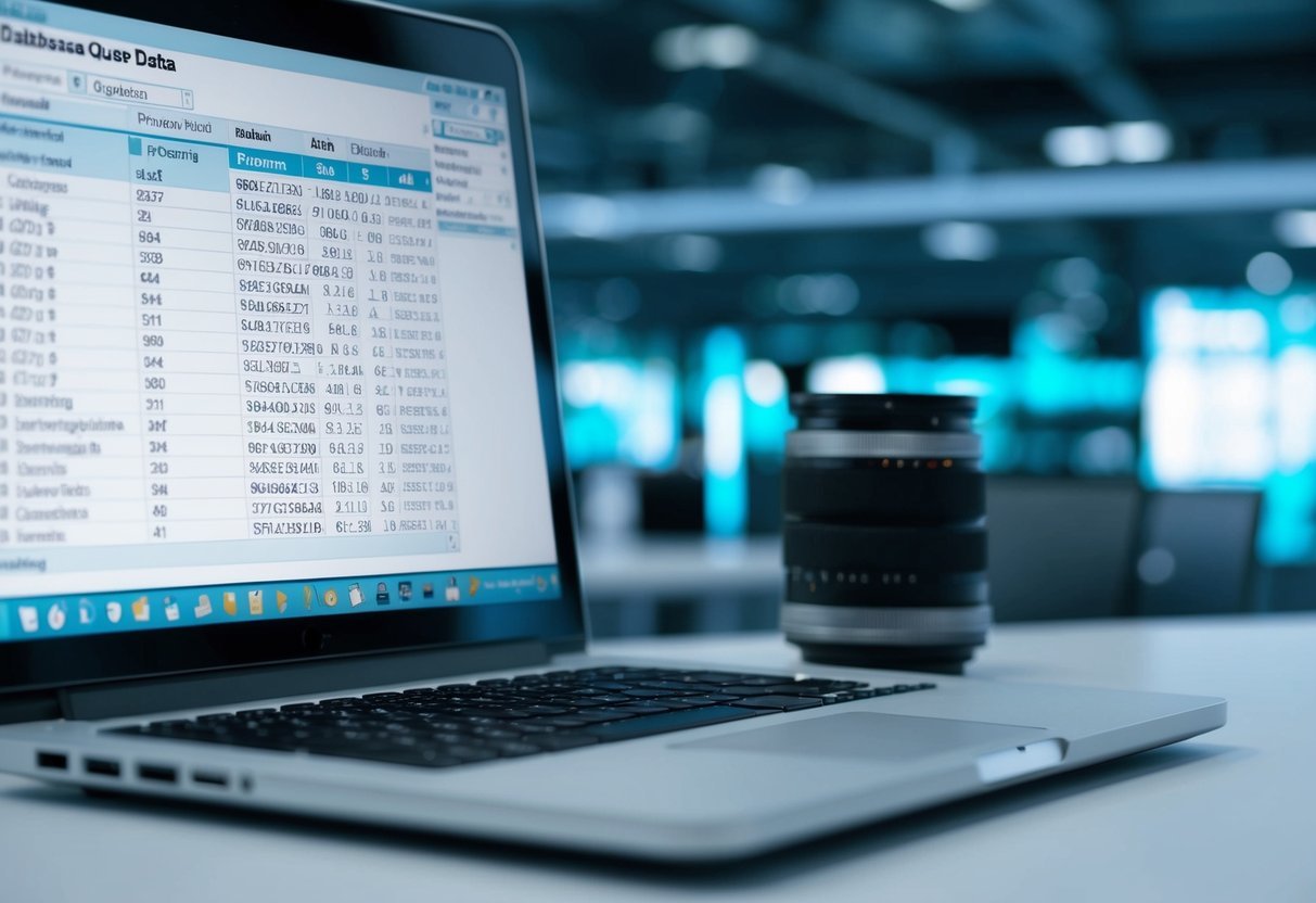 A database query result set with grouped data, filtered using the HAVING clause. Aggregate functions such as SUM, COUNT, and AVG are being used to analyze the data
