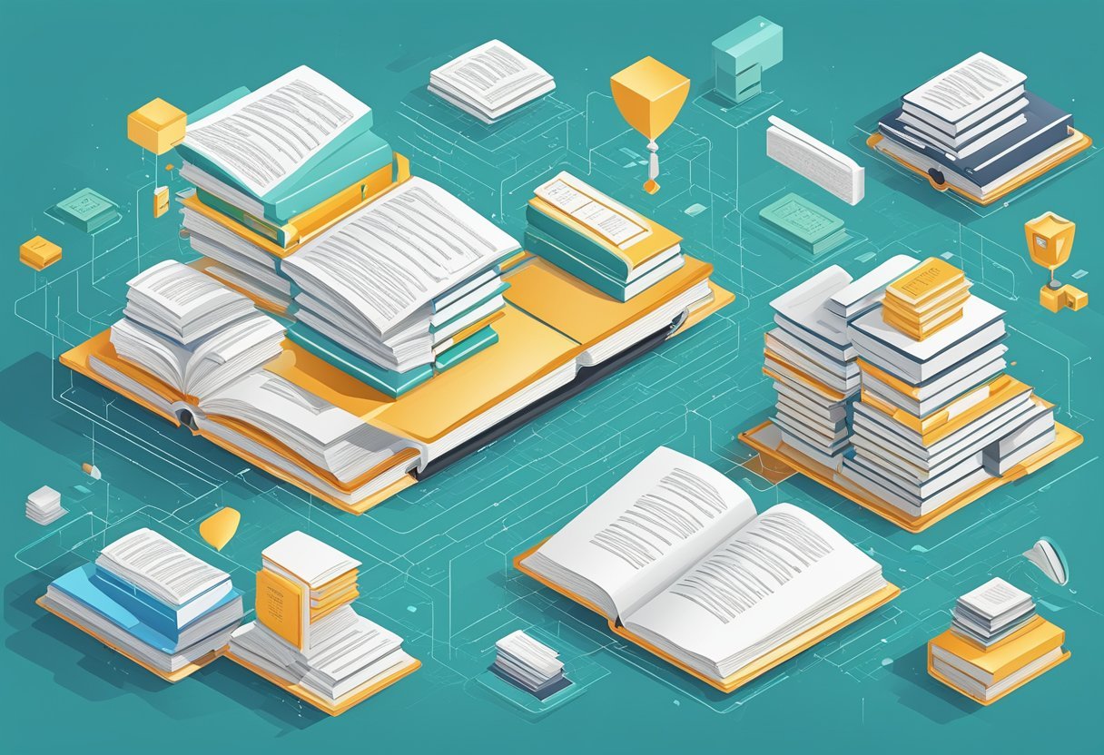 An open book with SQL commands and logical operators flowing out