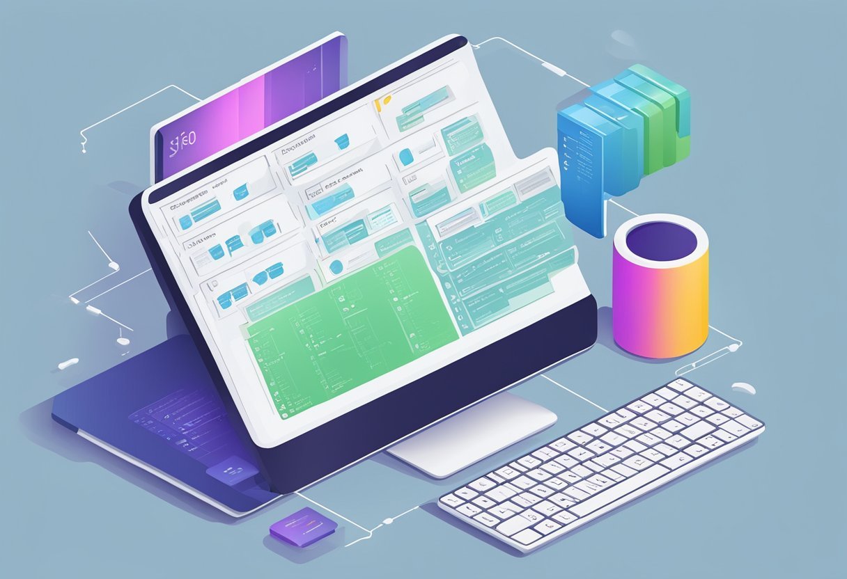 A computer screen showing SQL code with logical operators and a flowchart of query logic
