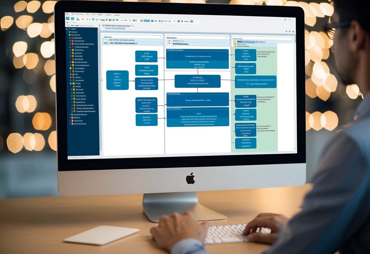 A computer screen displaying a database schema with multiple tables and SQL queries