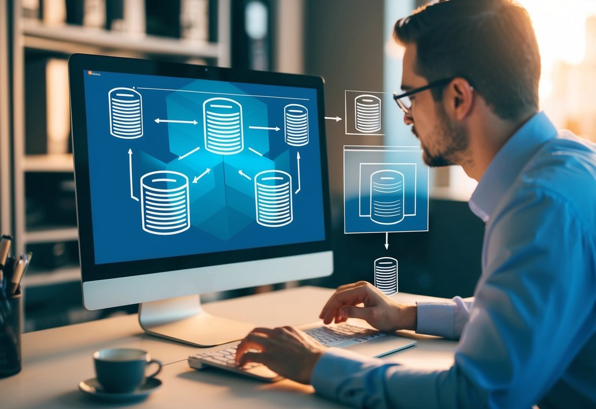 A programmer creating database objects with code and diagrams