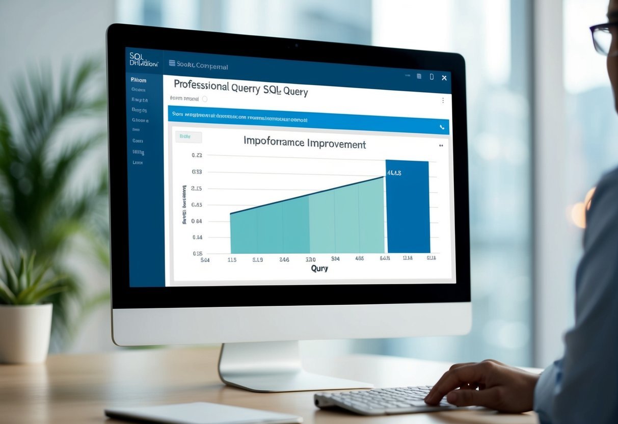 A computer screen displaying a SQL query with a graph showing performance improvement through index usage