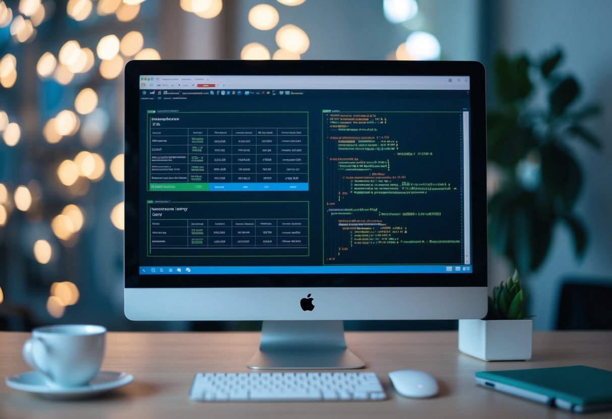 A computer screen displaying a database schema with highlighted index tables and SQL query results showing improved speed