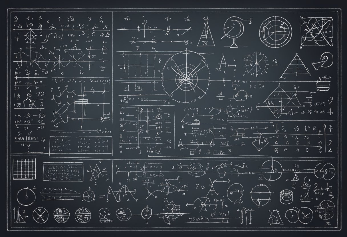 A collection of various mathematical symbols and equations arranged on a chalkboard, representing the foundational concepts of sampling in machine learning
